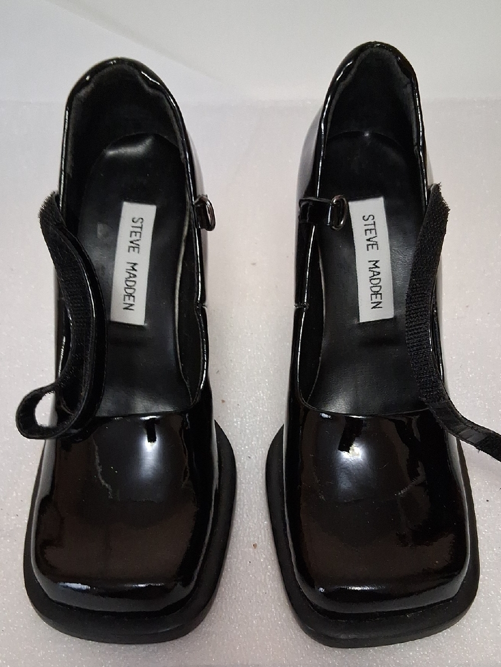 Steve Madden Black Patent Mary Jane Block Heels